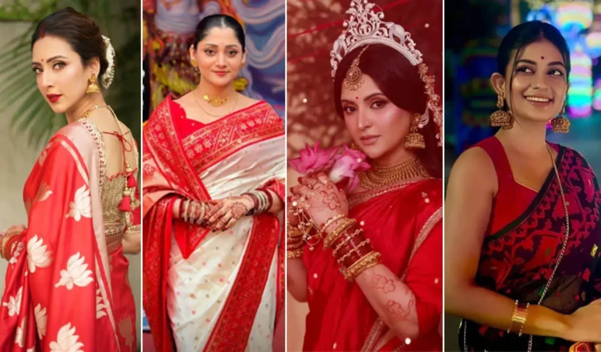 পূজার সাজে মুগ্ধতা ছড়ালেন চার নায়িকা